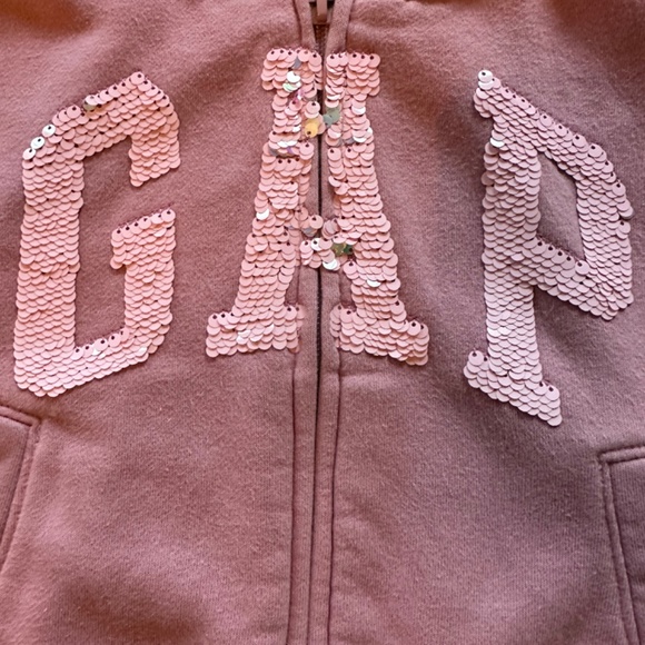 GAP Kids Hooded Logo Sweatshirt Pink Medium Size 8 Sequins - Picture 3 of 7